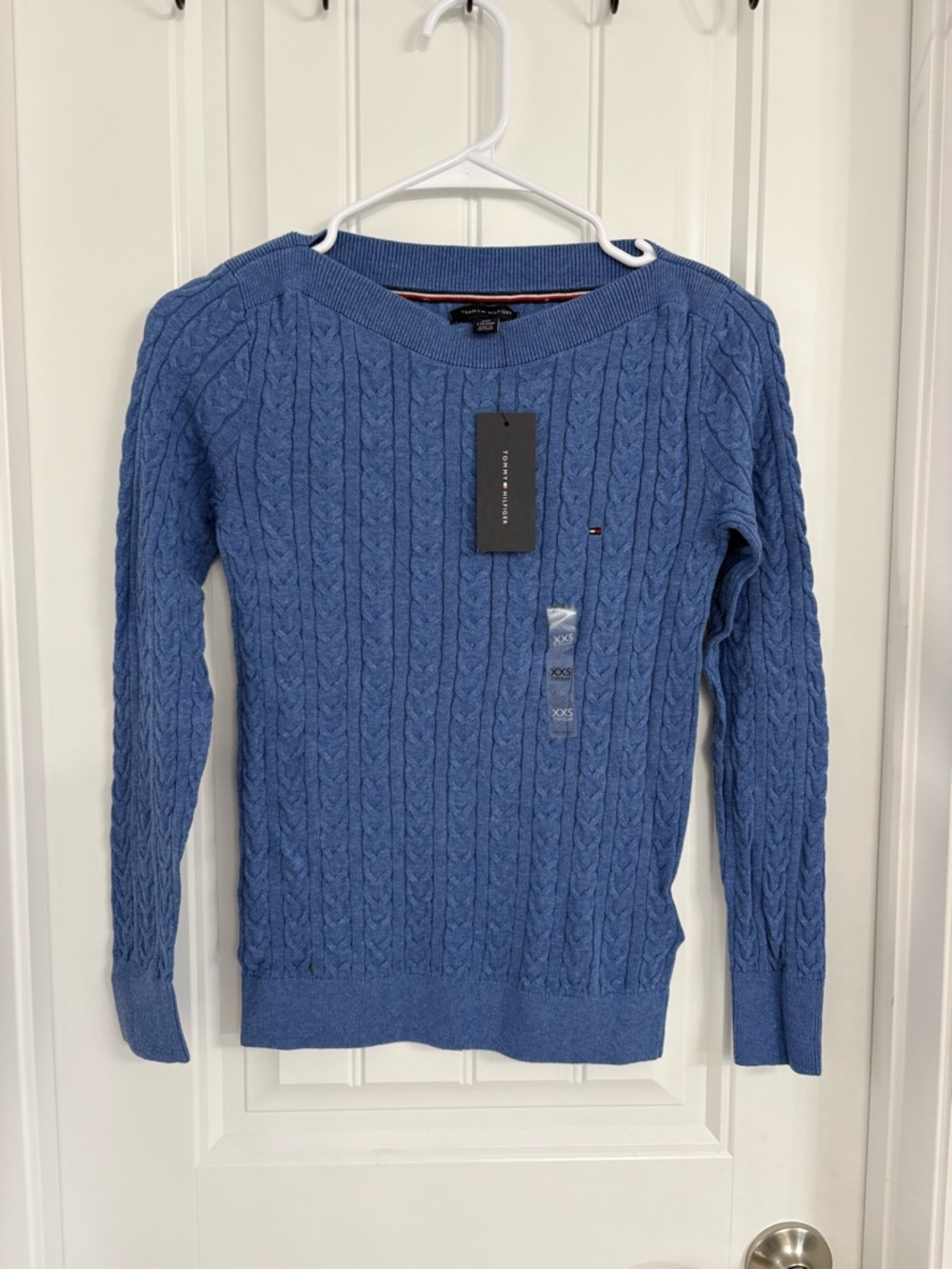 Tommy Hilfiger Women's Light Blue Cable Knit Crewneck Sweater